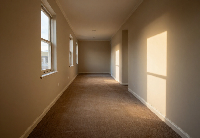 Same living room after water extraction and drying, with clean, dry carpet and restored furniture