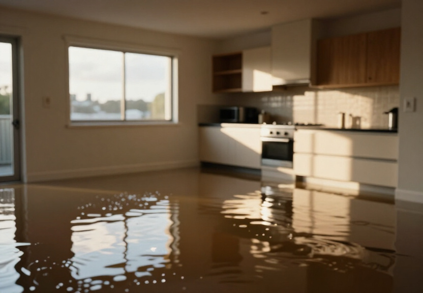 Flooded warehouse in Kellyville before cleanup